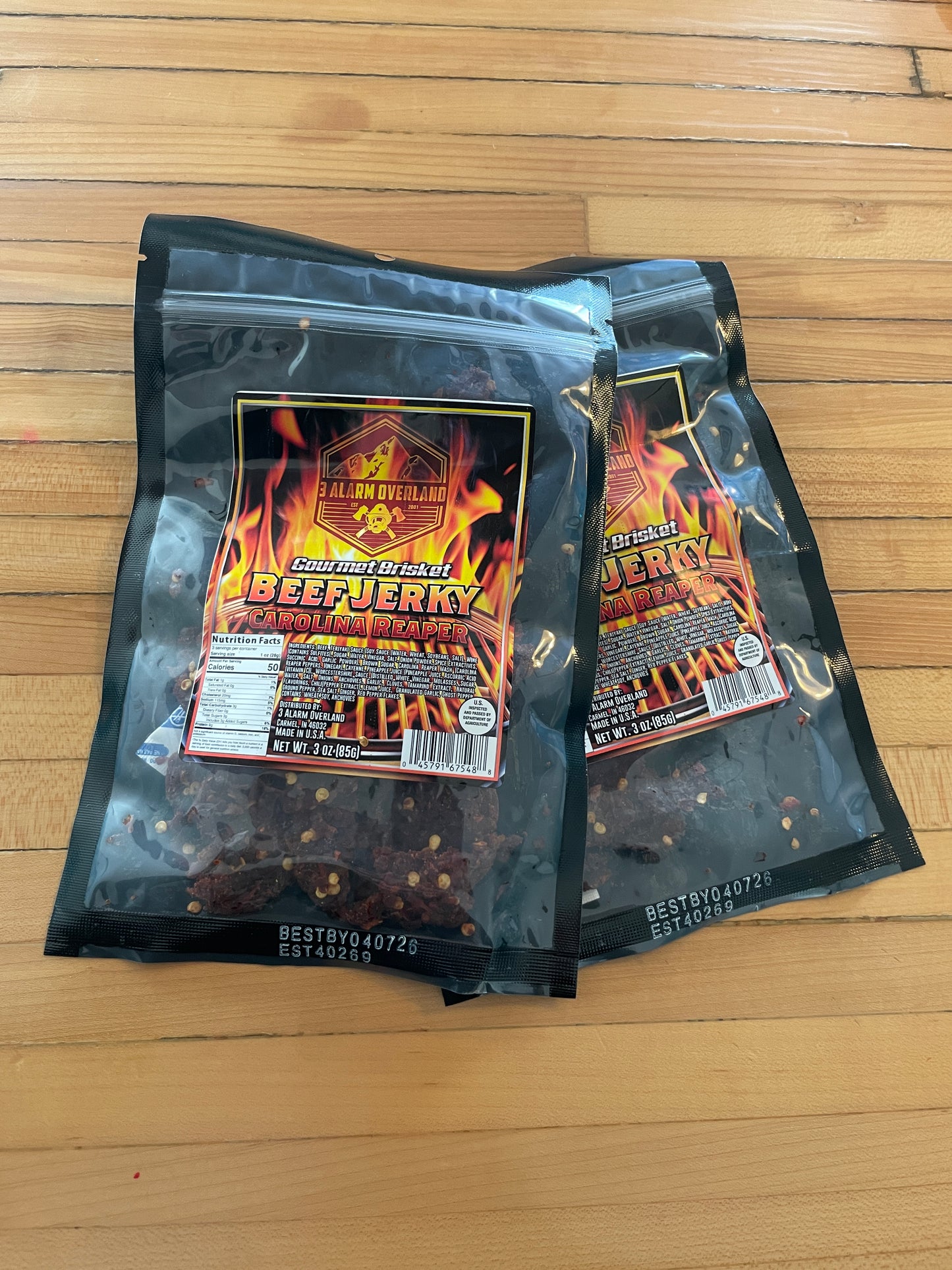 3 Alarm Overland Beef Brisket Carolina Reaper Jerky