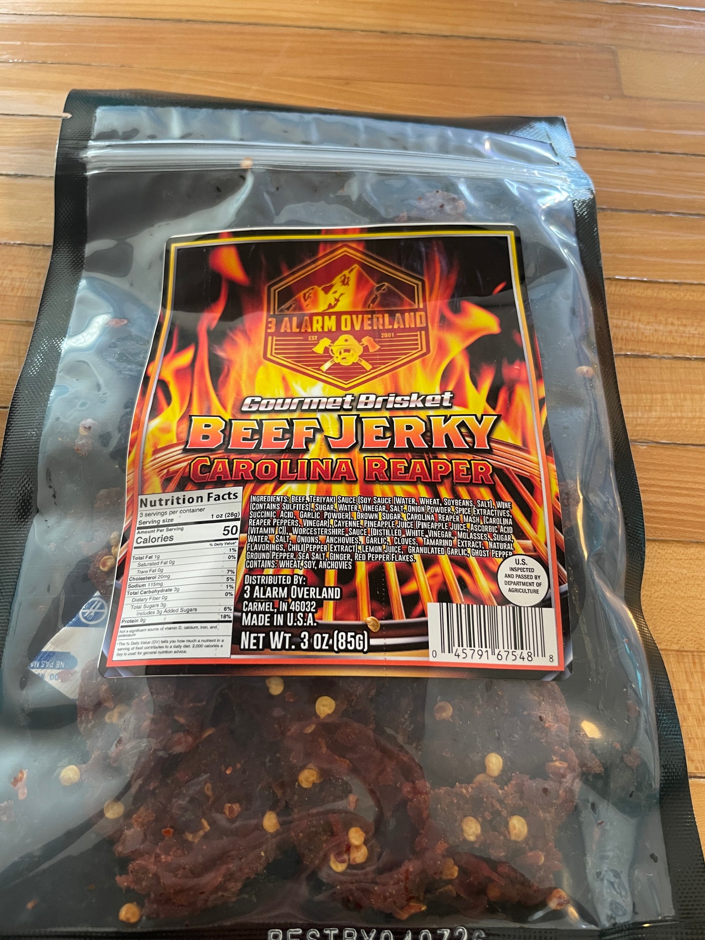 3 Alarm Overland Beef Brisket Carolina Reaper Jerky