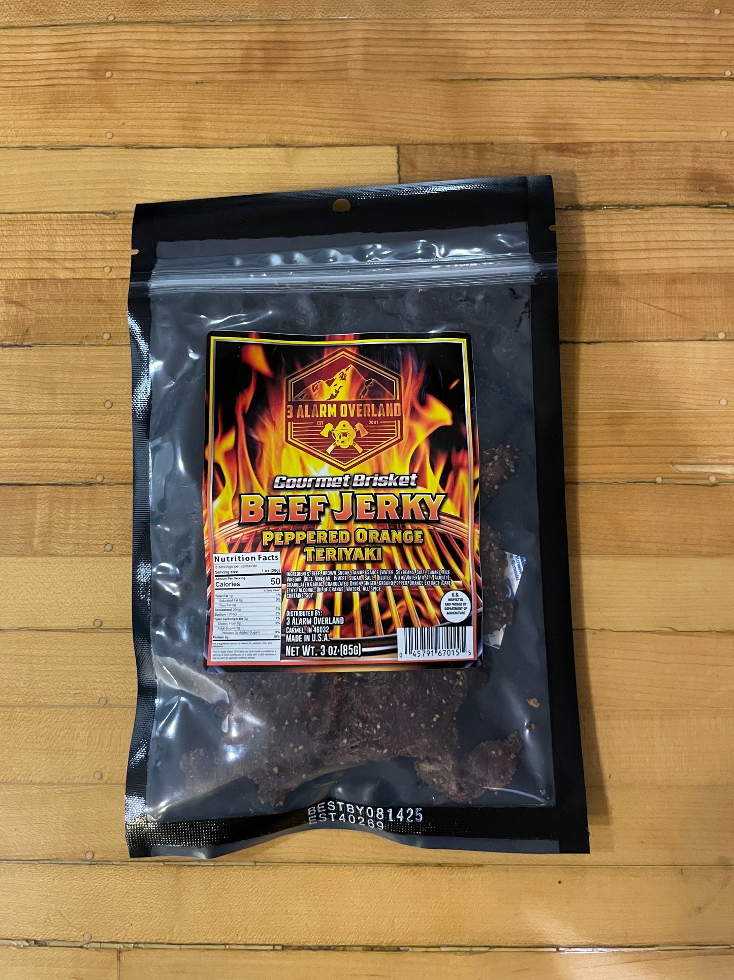 3 Alarm Overland Brisket Beef  Peppered Orange Teriyaki  Jerky (Gluten Free)