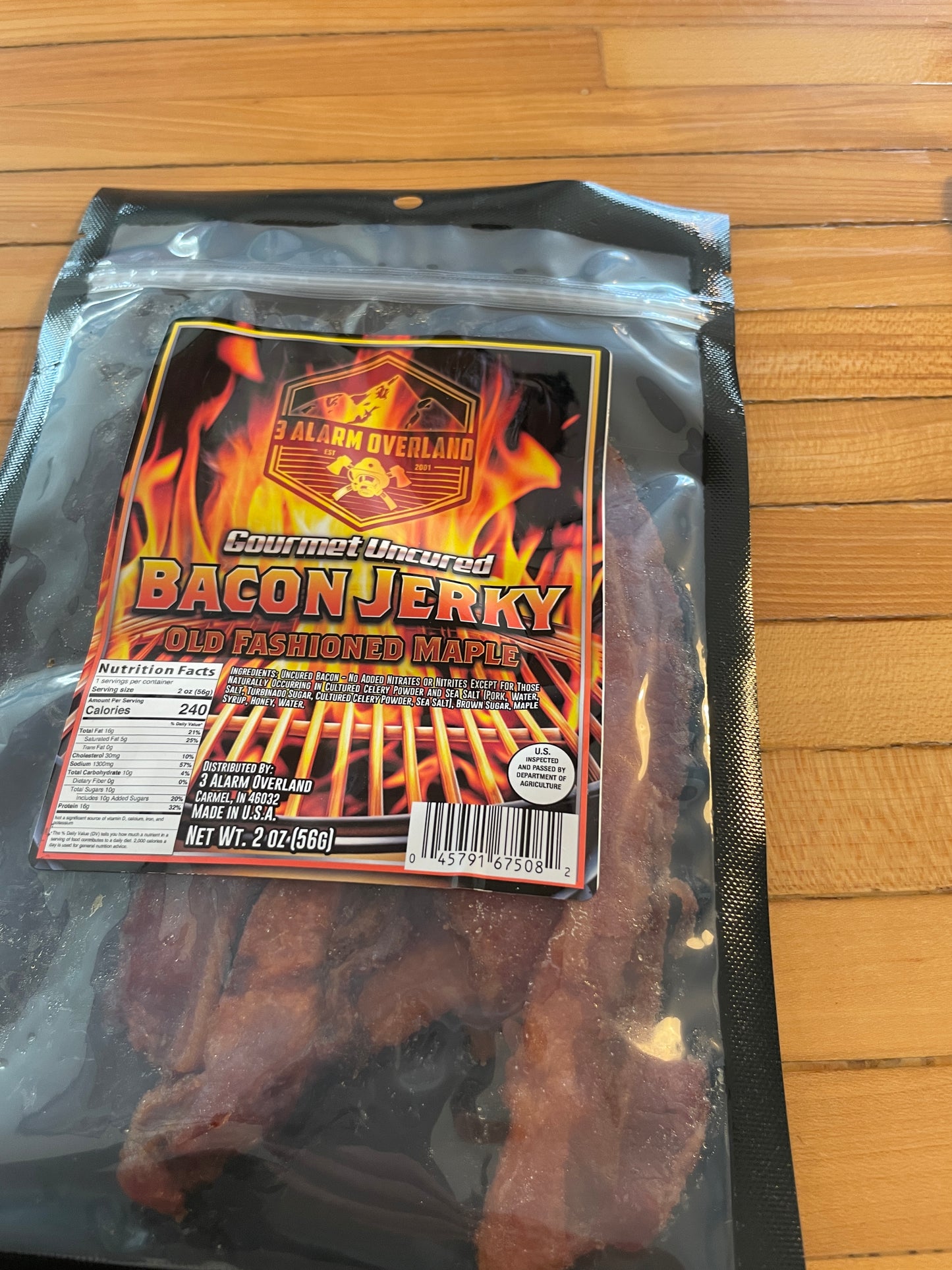 3 Alarm Overland Bacon Old Fashioned Maple Jerky    gluten-free